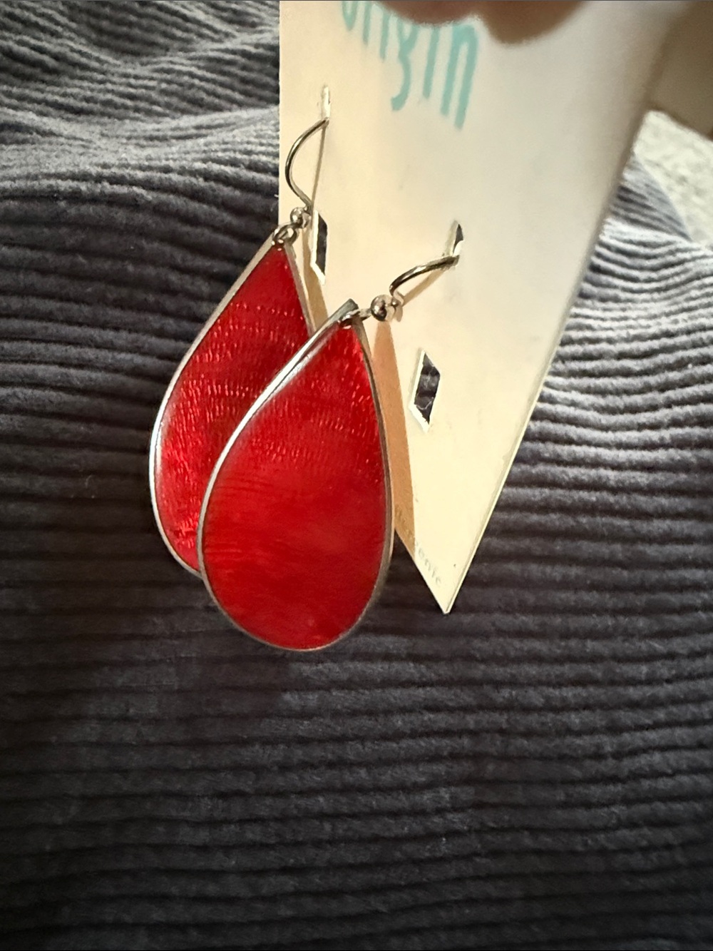 Origins Bold Red Teardrop Dangle Earrings - Picture 4 of 5